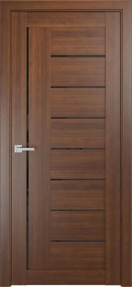 Межкомнатная дверь ЛУ-17 Орех тёмный (стекло лакобель чёрный)